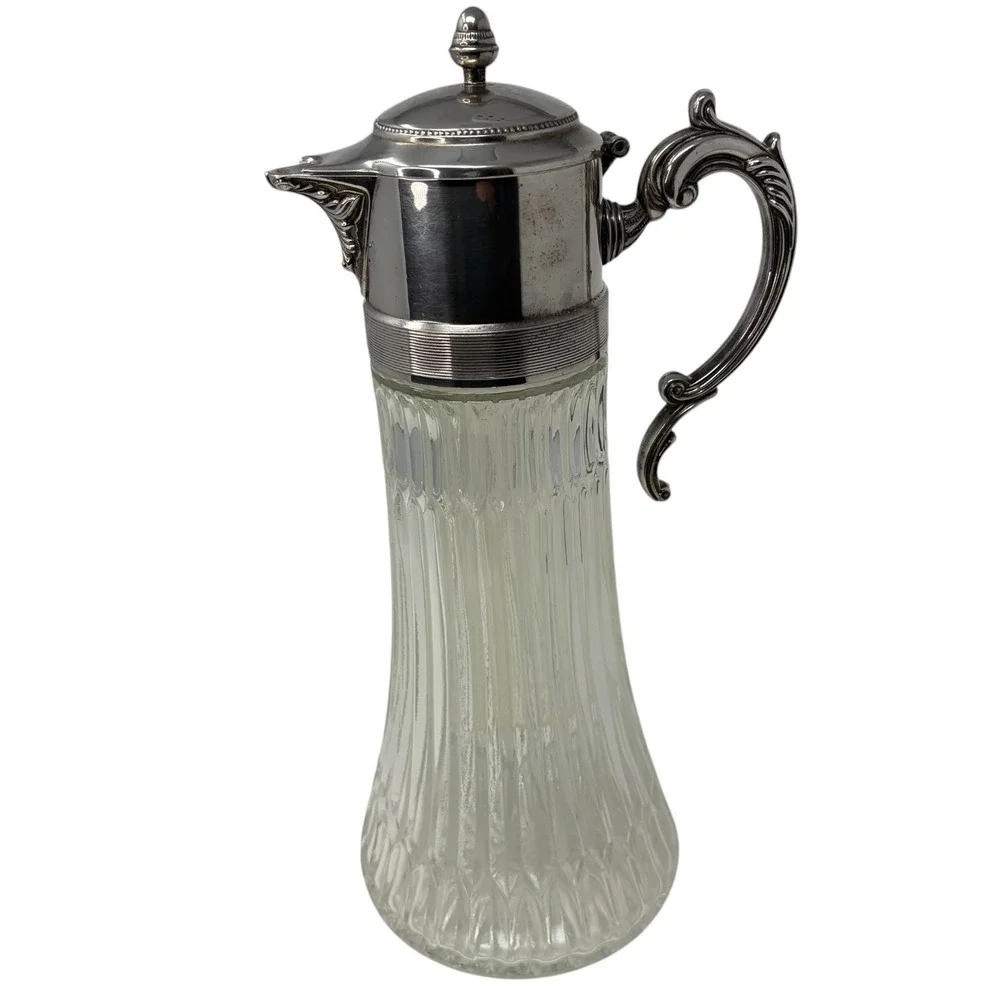 Vintage F.B. Rogers Italy Silver Plate Water Pitcher Ice Tube Glass Carafe 14